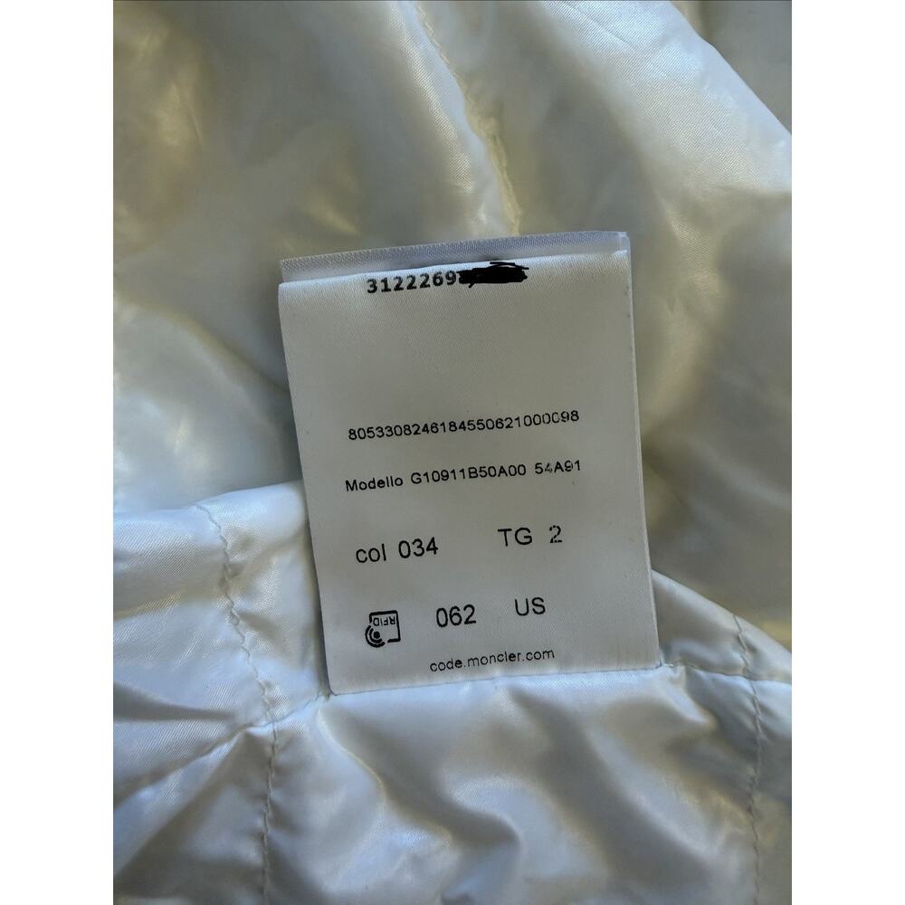 Moncler Olargues Giubbotto White Down Jacket Size 2 Men’s Hooded Logo Stripe - Picture 16 of 16